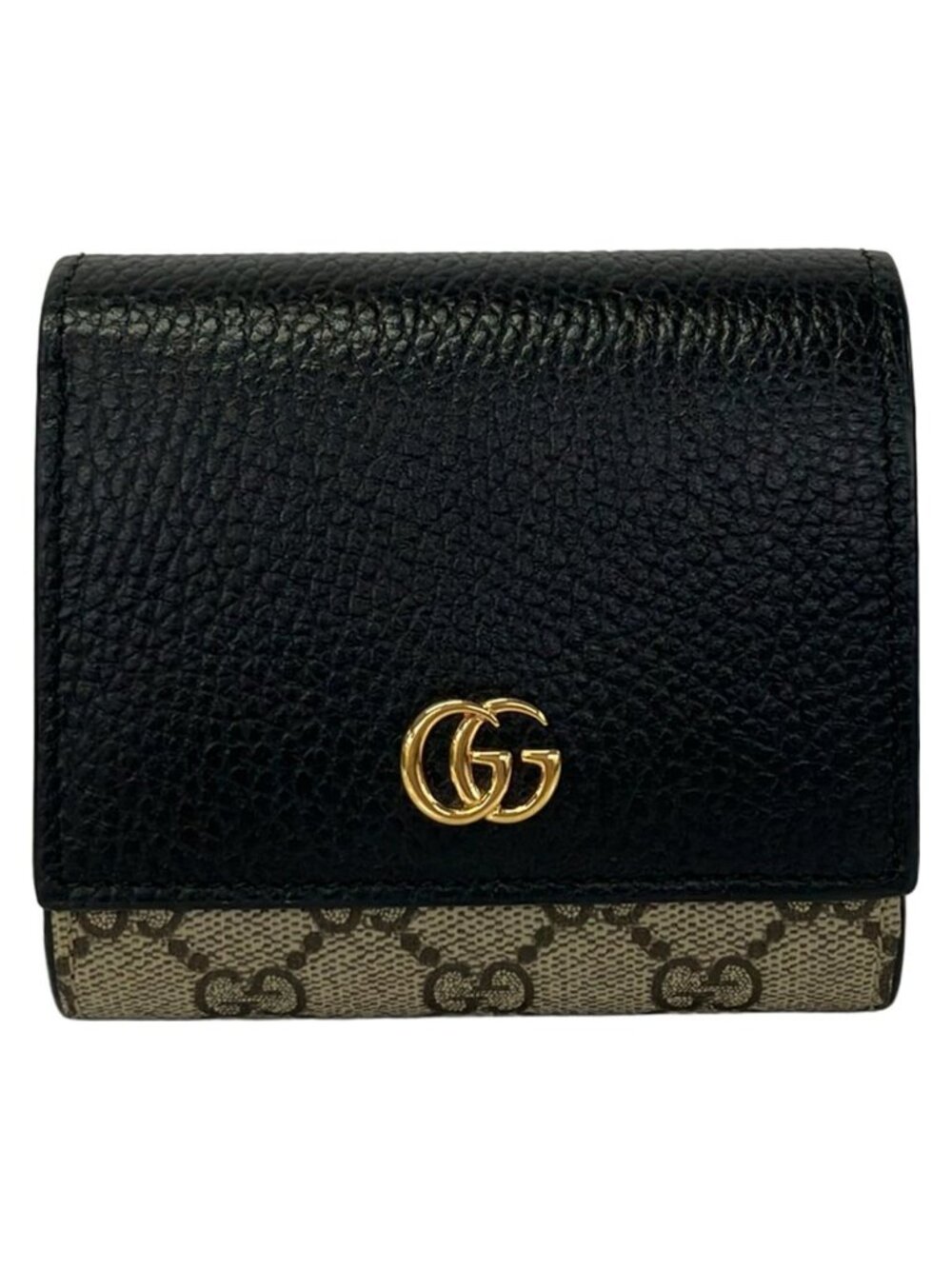 Gucci Bifold Wallet GG Marmont Black Dark Brown Beige Leather